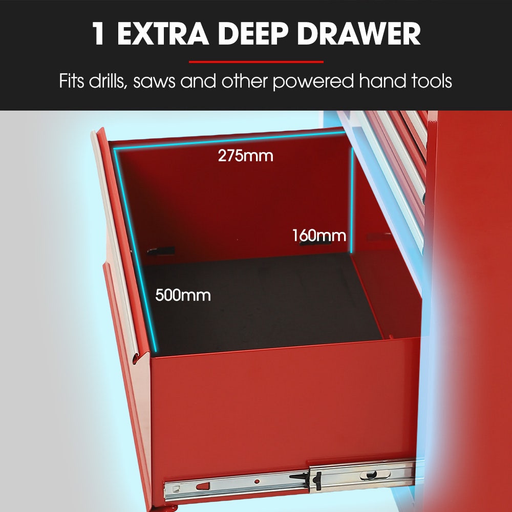 Bullet Pro 16 Drawer Tool Box Cabinet Chest Storage, Toolbox Garage Organiser Set, Red
