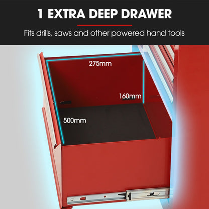 Bullet Pro 16 Drawer Tool Box Cabinet Chest Storage, Toolbox Garage Organiser Set, Red