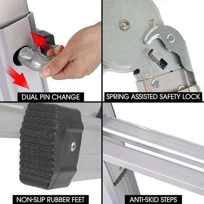 Bullet 5.1m Folding Aluminium Multipurpose Ladder, w/ Workshelf Platform, Spring Assisted Rapid Safety Lock Adjusters