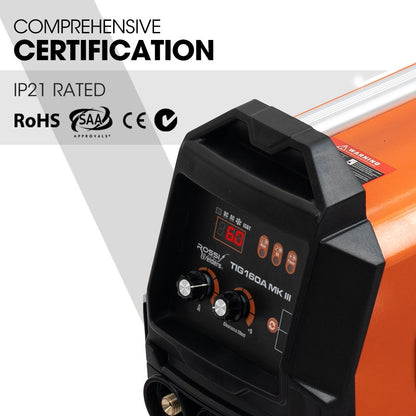 ROSSI 160 Amp AC DC TIG MMA ARC Stick Inverter Welder, Ideal for Aluminium and Copper Welding, 15A Plug