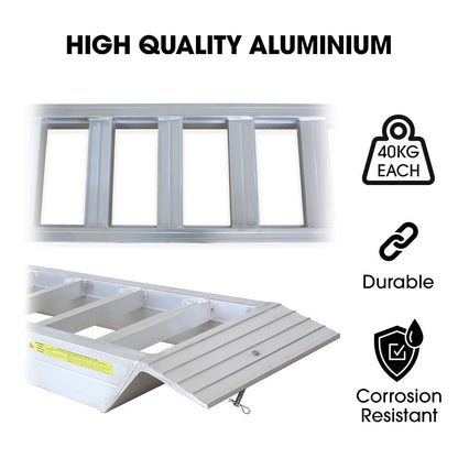 BULLET Pair of 3.8m Aluminium Loading Ramps, 4000kg Total Capacity, Heavy-Duty, 80cm Max Height, Safety Pin, for Car, 4x4, Ride on Mower, ATV, Mini Excavator