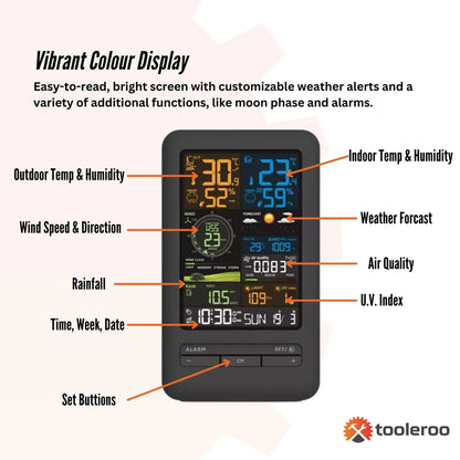 Tooleroo 7-in-1 Automatic Weather Station WiFi Outdoor Sensor Forecast