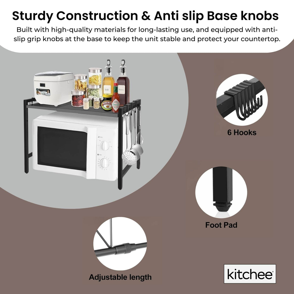 Kitchee Microwave Single Shelf - Expanding Storage Rack Kitchen Organiser Stand