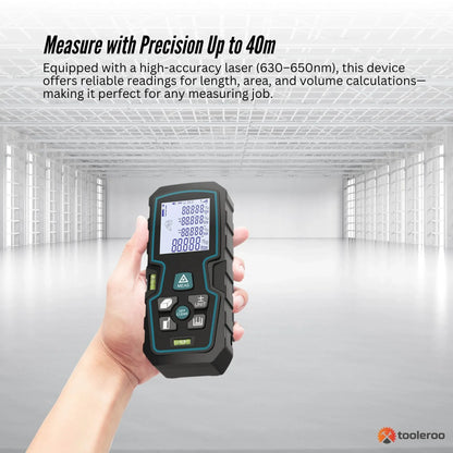 Tooleroo 40m Digital Laser Distance Measurer - LCD Area Volume Meter Tool