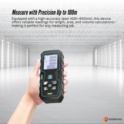 Tooleroo 100m Laser Distance Measurer Digital Area Volume Meter LCD Tool