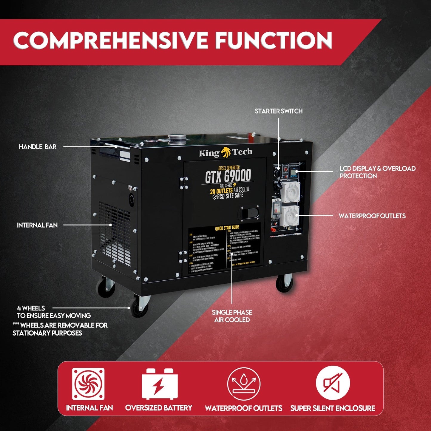 KINGTECH 8.4kW Max 6kW Rated Diesel Generator Single Phase