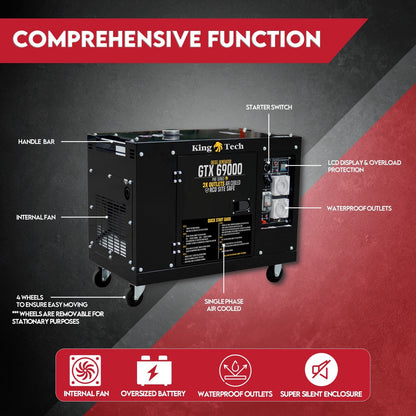 KINGTECH 8.4kW Max 6kW Rated Diesel Generator Single Phase