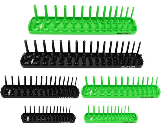 SWANLAKE 6-Piece Socket Tray Rack Organizer – Metric & SAE, 1/4" 3/8" 1/2" Drive