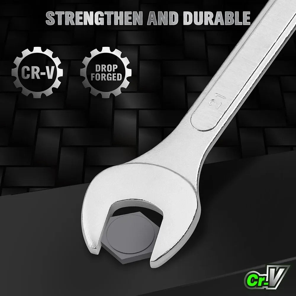 Swanlake 19-Piece Stubby Combination Spanner Set Metric 6–24 mm CR-V 12 Point Open End