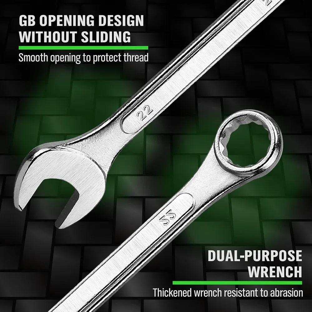 Swanlake 19-Piece Stubby Combination Spanner Set Metric 6–24 mm CR-V 12 Point Open End