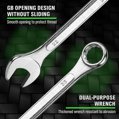 Swanlake 19-Piece Stubby Combination Spanner Set Metric 6–24 mm CR-V 12 Point Open End