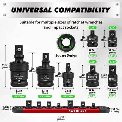 SWANLAKE 7-Piece Magnetic Impact Universal Joint Socket Adapter Set – CR-V Wobble U-Joint