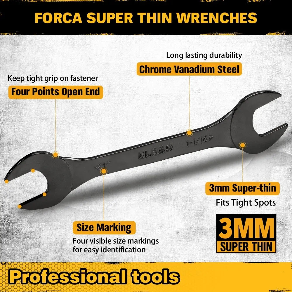 ELEAD 19-Piece Thin Open End Spanner Set, Metric 5.5–27 mm & SAE 1/4"-1-1/16", CR-V Nickel Plated