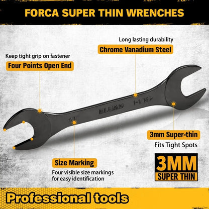 ELEAD 19-Piece Thin Open End Spanner Set, Metric 5.5–27 mm & SAE 1/4"-1-1/16", CR-V Nickel Plated