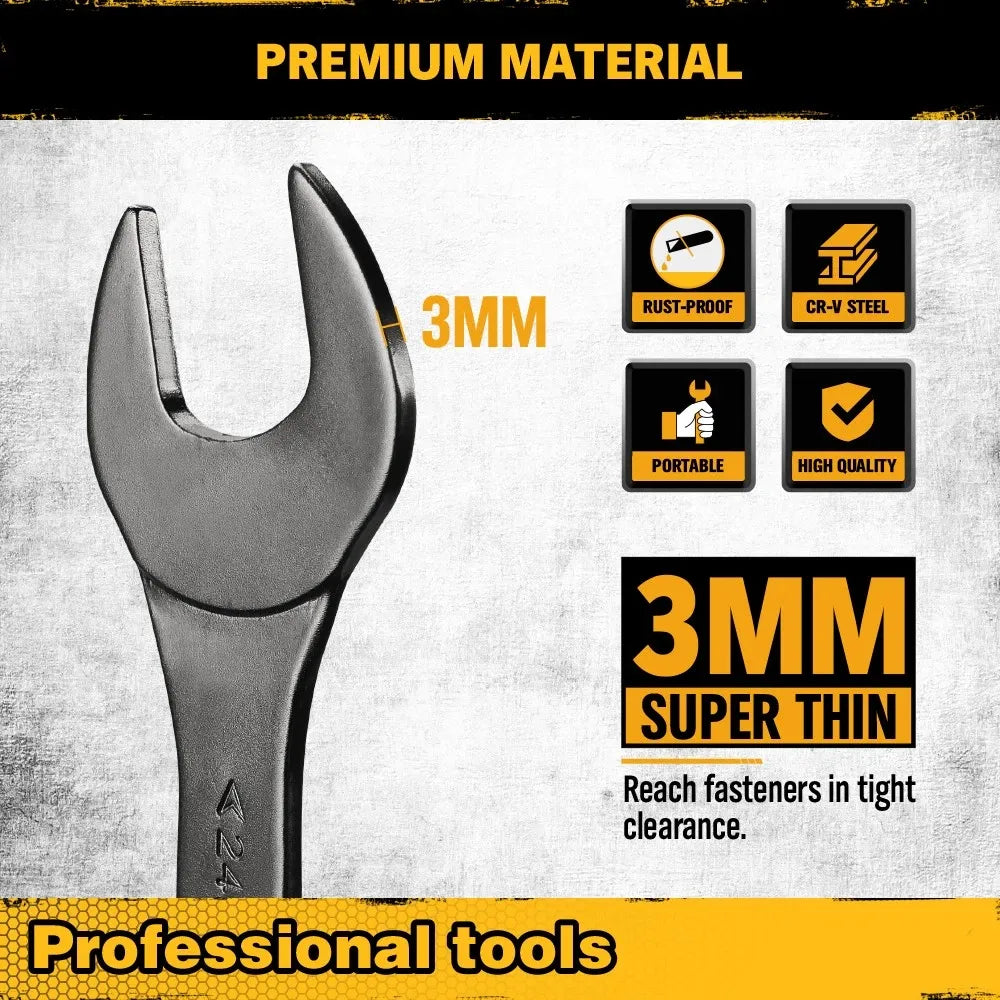 ELEAD 19-Piece Thin Open End Spanner Set, Metric 5.5–27 mm & SAE 1/4"-1-1/16", CR-V Nickel Plated