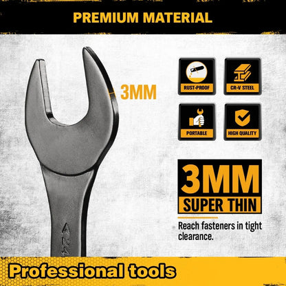 ELEAD 19-Piece Thin Open End Spanner Set, Metric 5.5–27 mm & SAE 1/4"-1-1/16", CR-V Nickel Plated
