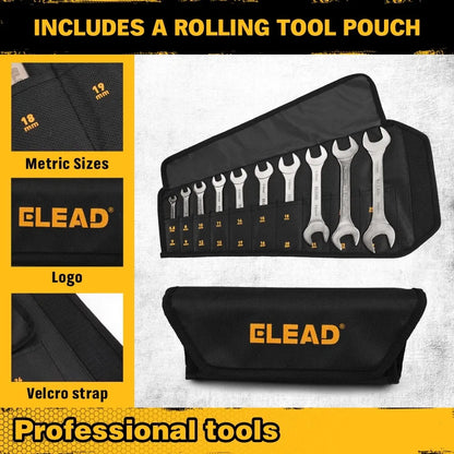ELEAD 19-Piece Thin Open End Spanner Set, Metric 5.5–27 mm & SAE 1/4"-1-1/16", CR-V Nickel Plated