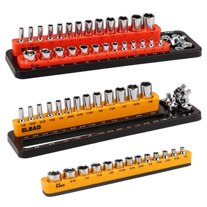 ELEAD 2-Piece 1/4" Magnetic Socket Organizer Set SAE & Metric Holder Storage Tray