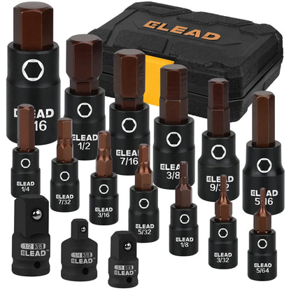 ELEAD 16-Piece Torx Bit Socket Set - Premium S2 Steel European Style T8-T60 with Socket Adapters