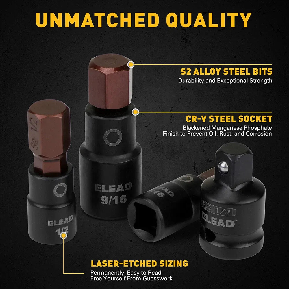 ELEAD 16-Piece Torx Bit Socket Set - Premium S2 Steel European Style T8-T60 with Socket Adapters