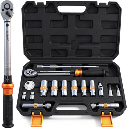 ELEAD 16-Piece 3/8" Drive Spark Plug Socket Set with Torque Wrench, Swivel Sockets, Extension Bar & Torx Bits
