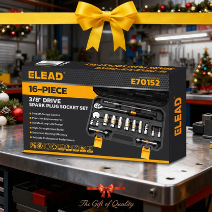 ELEAD 16-Piece 3/8" Drive Spark Plug Socket Set with Torque Wrench, Swivel Sockets, Extension Bar & Torx Bits