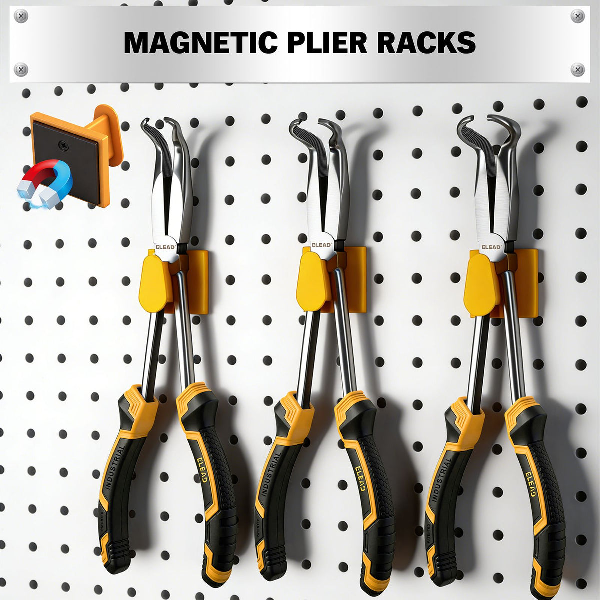 ELEAD 3-Piece 11-Inch Hose Gripper Pliers Set, Long Reach Hose Clamp Pliers with Magnetic Rack
