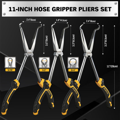 ELEAD 3-Piece 11-Inch Hose Gripper Pliers Set, Long Reach Hose Clamp Pliers with Magnetic Rack
