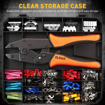 ELEAD 200-Piece Wire Crimping Tool Kit with 5 Interchangeable Jaws, Ratcheting Ferrule Crimper for Insulated