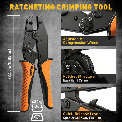 ELEAD 200-Piece Wire Crimping Tool Kit with 5 Interchangeable Jaws, Ratcheting Ferrule Crimper for Insulated