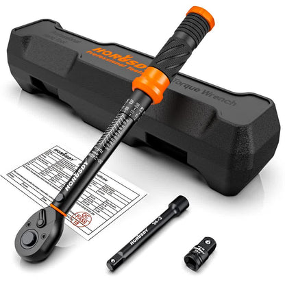 HORUSDY 1/4-Inch Torque Wrench Set, 20-240 in-lb/2.3-27.1 Nm Dual Scale, ±3% Accuracy, Reversible Click Torque Wrench with 3" Extension Bar & 1/4" to 3/8" Adapter
