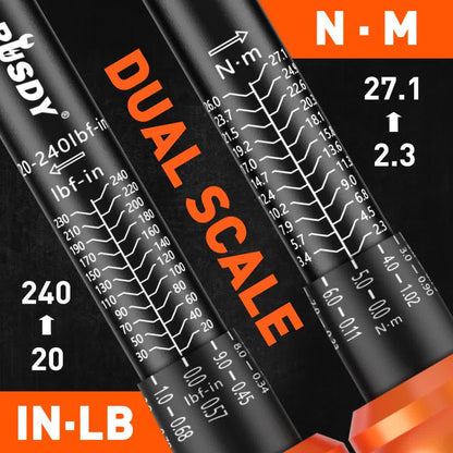 HORUSDY 1/4-Inch Torque Wrench Set, 20-240 in-lb/2.3-27.1 Nm Dual Scale, ±3% Accuracy, Reversible Click Torque Wrench with 3" Extension Bar & 1/4" to 3/8" Adapter