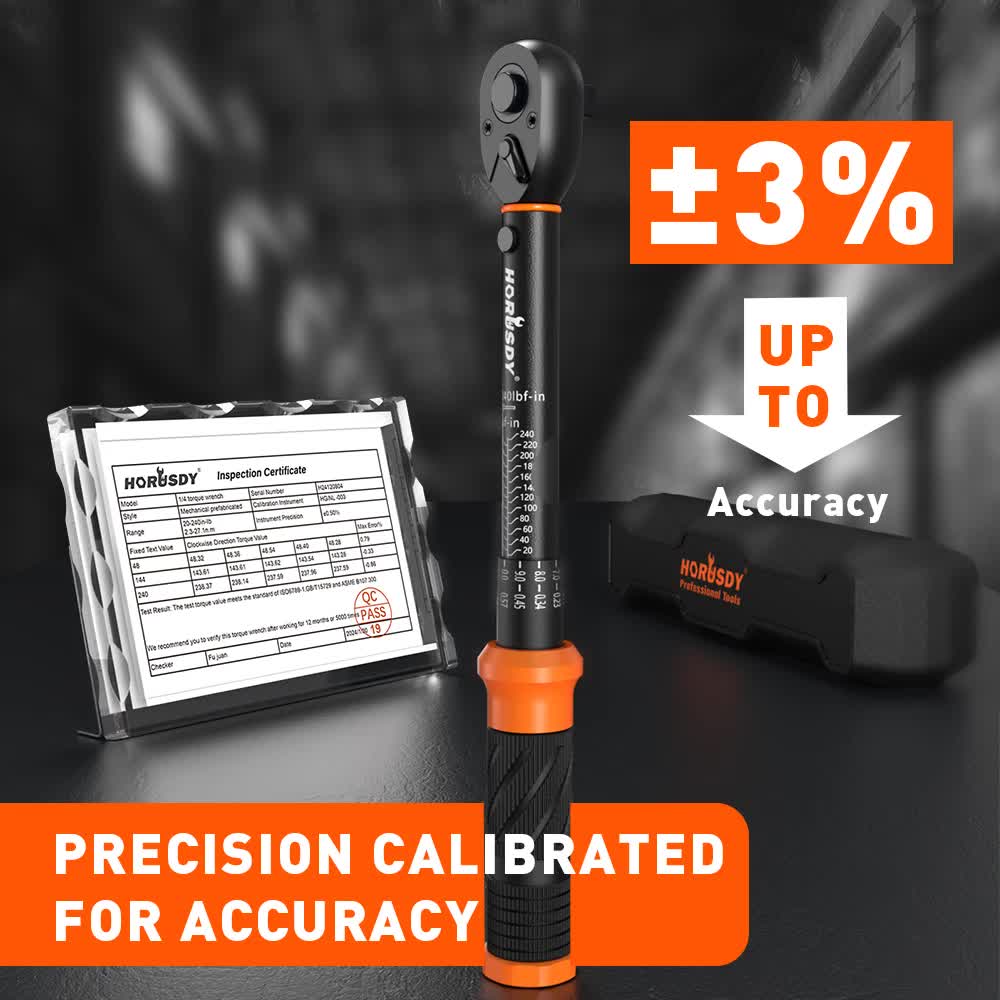HORUSDY 1/4-Inch Torque Wrench Set, 20-240 in-lb/2.3-27.1 Nm Dual Scale, ±3% Accuracy, Reversible Click Torque Wrench with 3" Extension Bar & 1/4" to 3/8" Adapter