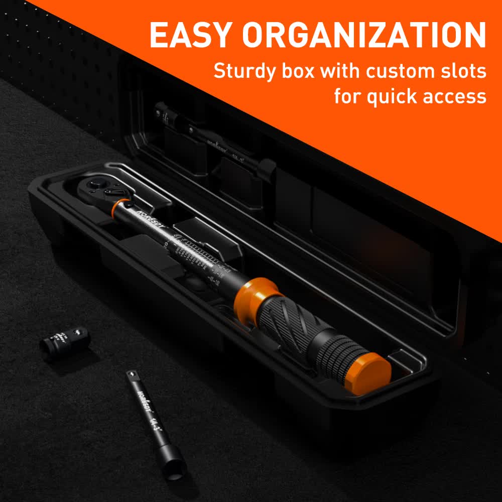 HORUSDY 1/4-Inch Torque Wrench Set, 20-240 in-lb/2.3-27.1 Nm Dual Scale, ±3% Accuracy, Reversible Click Torque Wrench with 3" Extension Bar & 1/4" to 3/8" Adapter