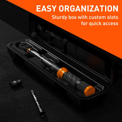 HORUSDY 1/4-Inch Torque Wrench Set, 20-240 in-lb/2.3-27.1 Nm Dual Scale, ±3% Accuracy, Reversible Click Torque Wrench with 3" Extension Bar & 1/4" to 3/8" Adapter