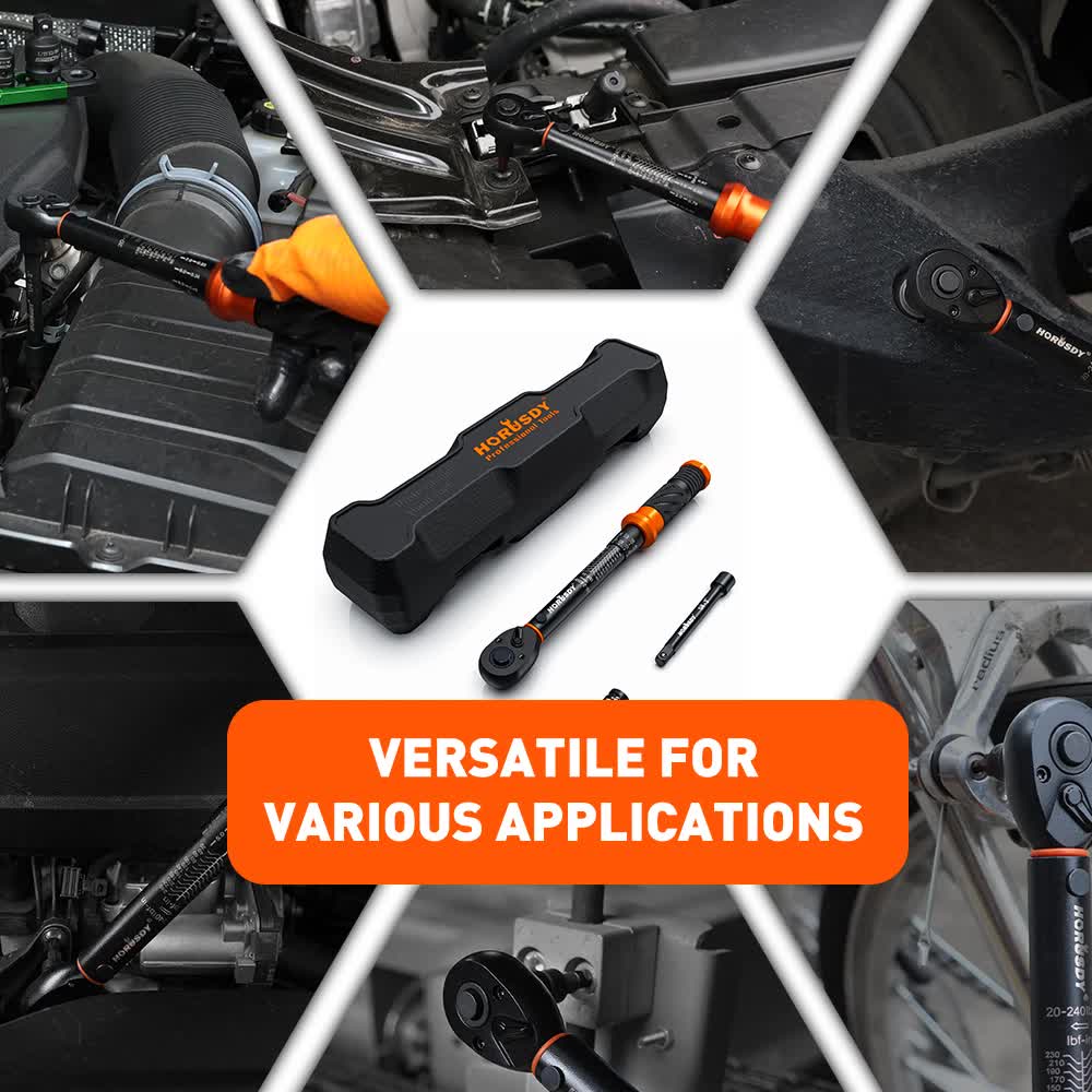 HORUSDY 1/4-Inch Torque Wrench Set, 20-240 in-lb/2.3-27.1 Nm Dual Scale, ±3% Accuracy, Reversible Click Torque Wrench with 3" Extension Bar & 1/4" to 3/8" Adapter