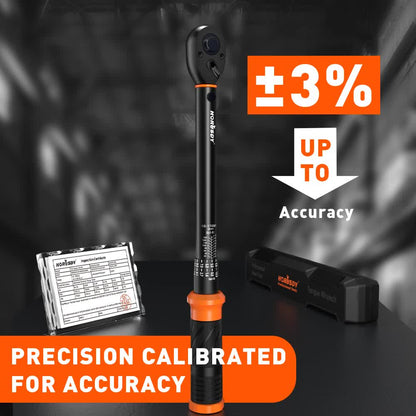 HORUSDY 1/2" Drive Click Torque Wrench Set, 13.6–230.5 Nm / 10–170 ft-lb, Dual Scale, ±3% Accuracy, Reversible Ratchet with Extension Bar & Adapter – Heavy Duty for Automotive & Mechanical Use