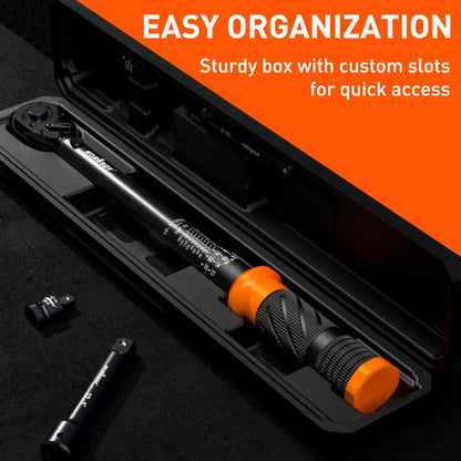 HORUSDY 1/2" Drive Click Torque Wrench Set, 13.6–230.5 Nm / 10–170 ft-lb, Dual Scale, ±3% Accuracy, Reversible Ratchet with Extension Bar & Adapter – Heavy Duty for Automotive & Mechanical Use