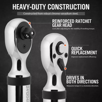HORUSDY 3/8" Drive Digital Torque Wrench, 4.4-44.3Ft.lb / 3-60N.m, 2% Accuracy LED Display with Socket Adaptors, High-Precision, Ideal for Automotive
