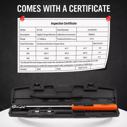 HORUSDY 1/2" Drive Digital Torque Wrench, 25-250Ft.lb / 34-340N.m, 2% Accuracy LED Display with Socket Adaptors