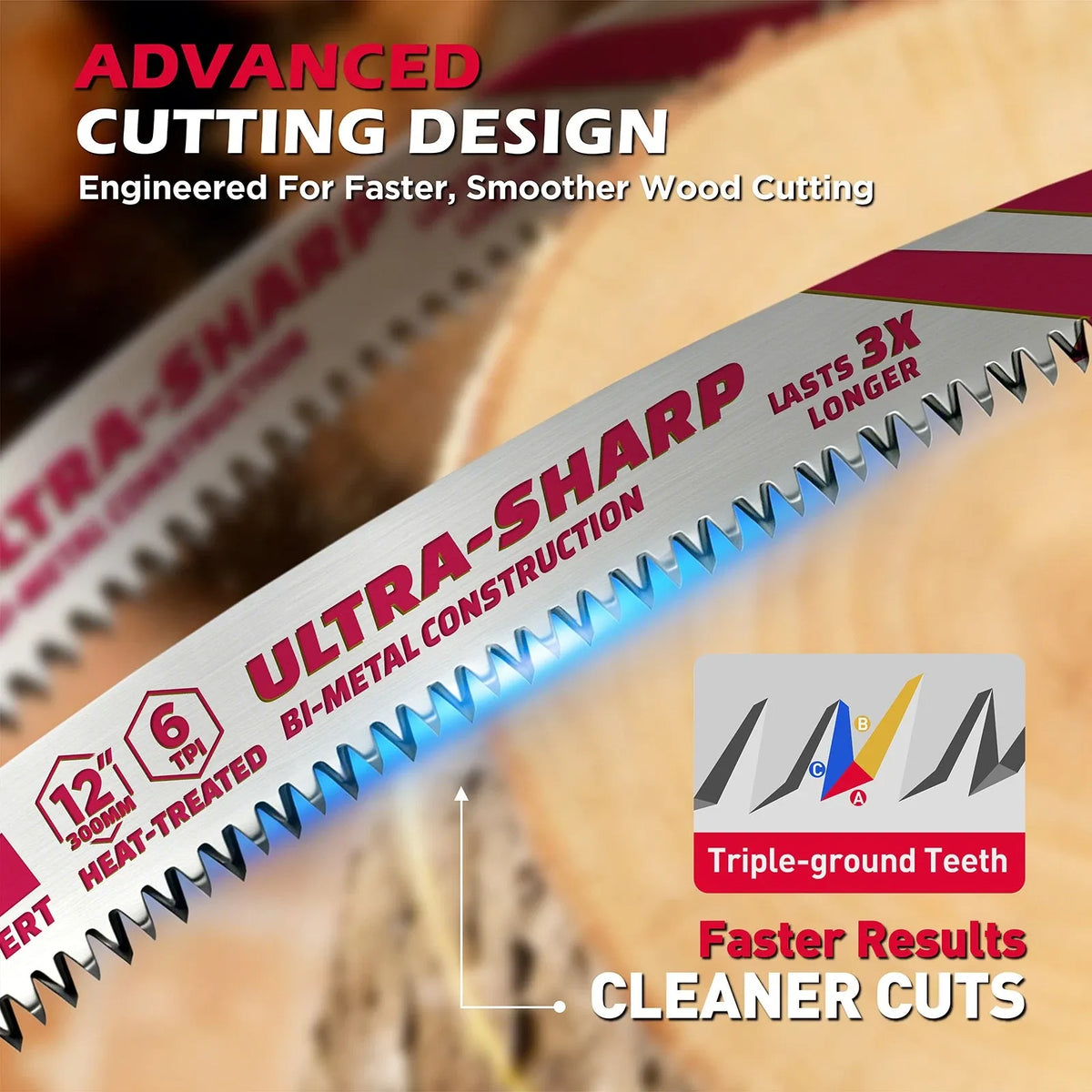 SEDY 5-Pack 12 Inch Japanese Teeth Reciprocating Saw Blades, 6TPI Arc Edge Wood Pruning Saw Blades Set with Storage Box for Tree Trimming, Wood Cutting