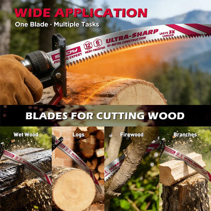 SEDY 5-Pack 12 Inch Japanese Teeth Reciprocating Saw Blades, 6TPI Arc Edge Wood Pruning Saw Blades Set with Storage Box for Tree Trimming, Wood Cutting