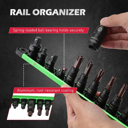 SEDY 16-Piece Tamper-Proof Torx Bit Socket Set, S2 Steel Bits & Cr-V Sockets, 1/4" 3/8" 1/2" Drive, Magnetic Aluminium Rail Organiser for Mechanics