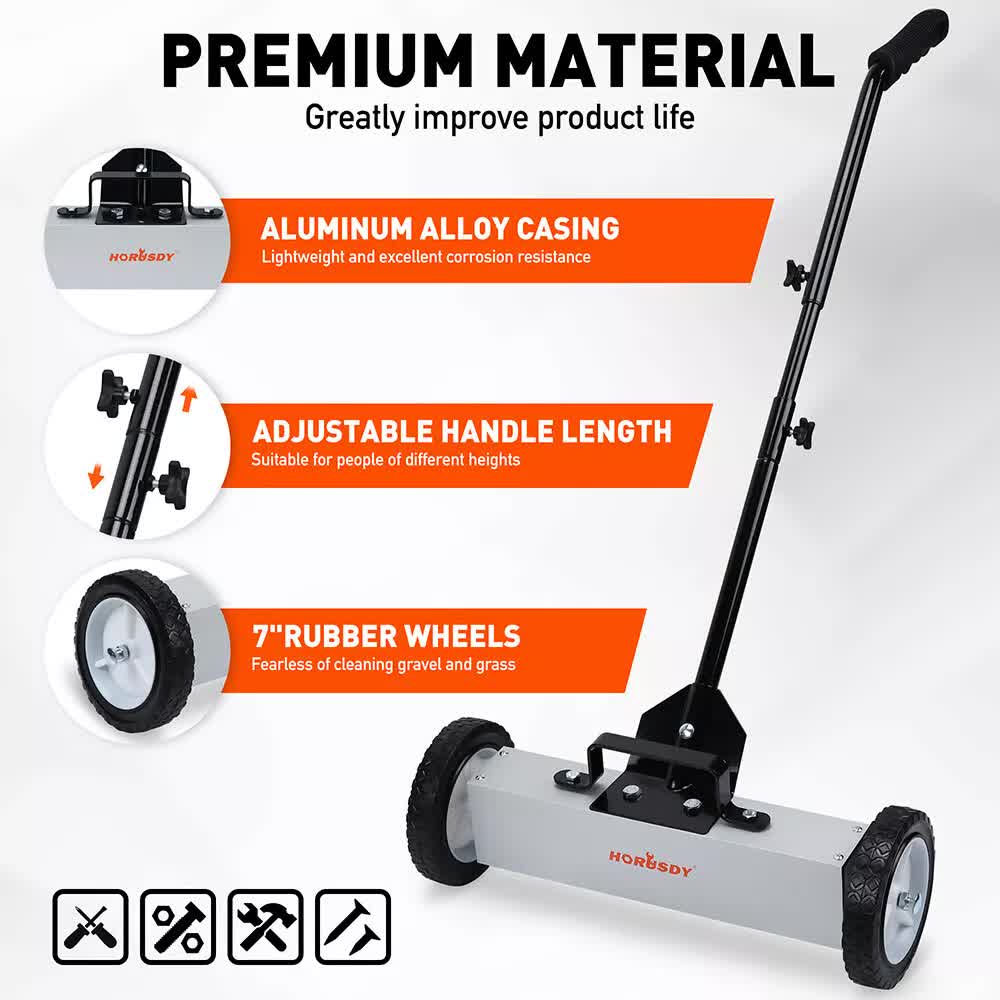 HORUSDY 45Lbs Rolling Magnetic Sweeper with Wheels, 18-Inch Magnet Pickup Sweeper