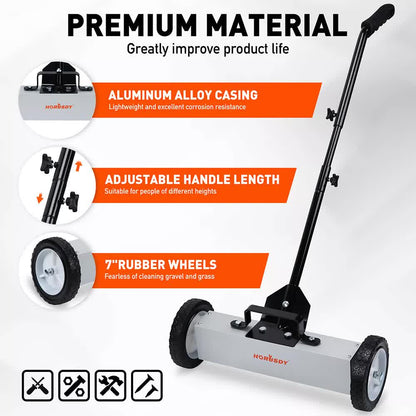 HORUSDY 45Lbs Rolling Magnetic Sweeper with Wheels, 18-Inch Magnet Pickup Sweeper