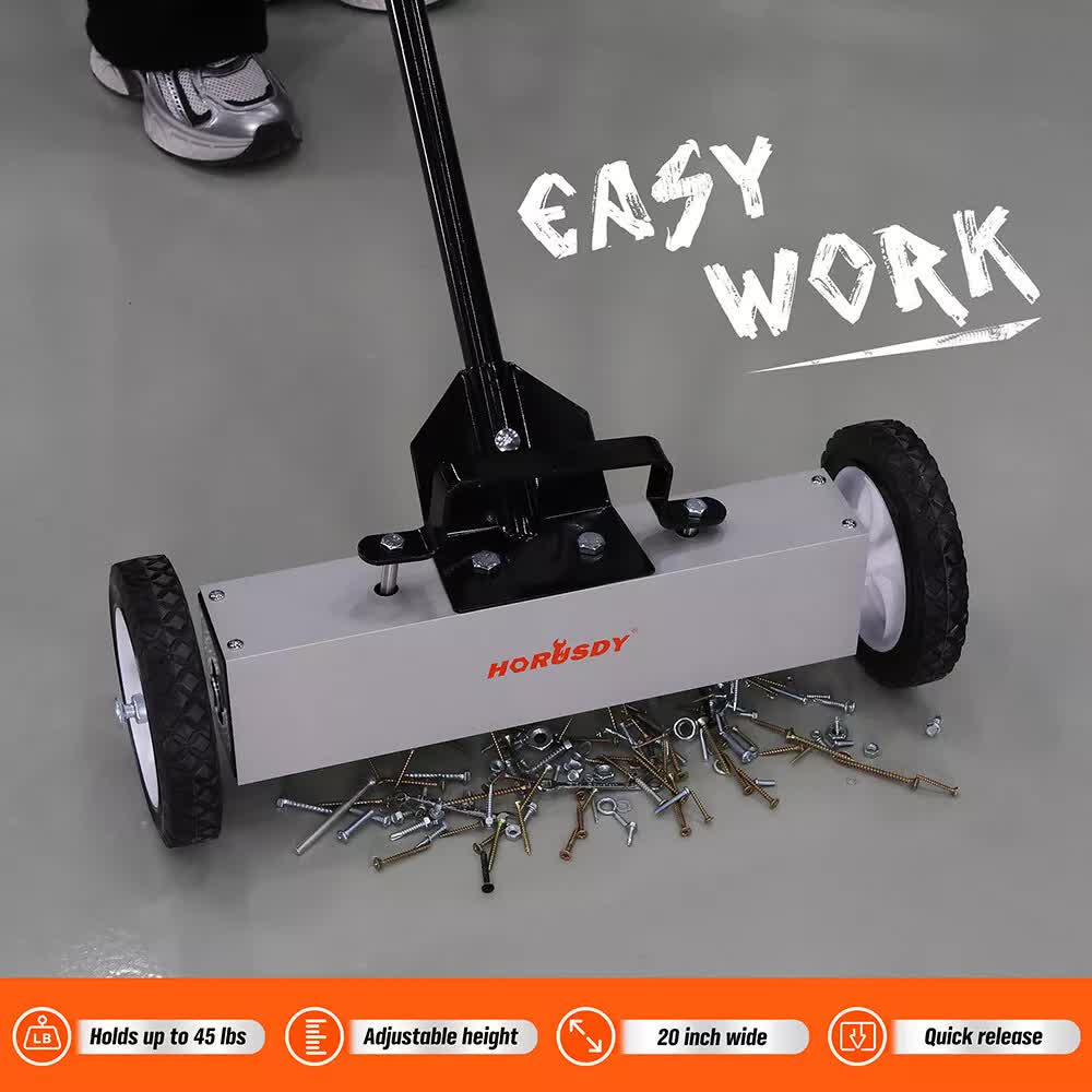 HORUSDY 45Lbs Rolling Magnetic Sweeper with Wheels, 18-Inch Magnet Pickup Sweeper
