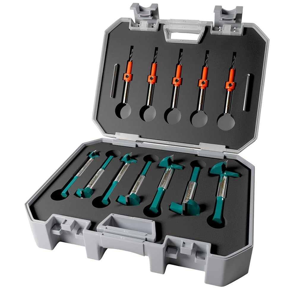 SEDY 12-Piece Forstner and Countersink Drill Bit Set with Storage Case, Includes 7PCS Wood Flat Bottom Hole Bits (15-35mm) and 5PCS Adjustable Countersink Bits