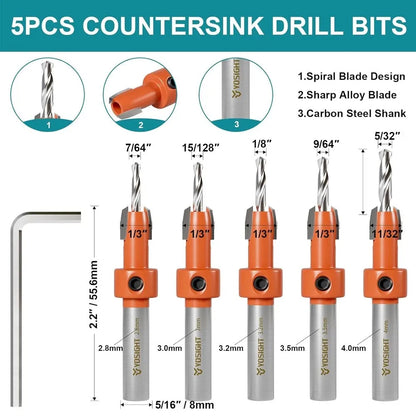 SEDY 12-Piece Forstner and Countersink Drill Bit Set with Storage Case, Includes 7PCS Wood Flat Bottom Hole Bits (15-35mm) and 5PCS Adjustable Countersink Bits