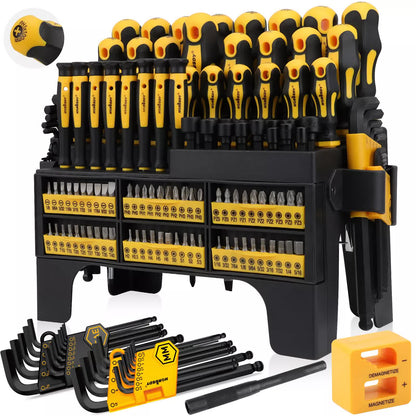 HORUSDY 140-Piece Magnetic Screwdriver Set with Plastic Racking, Includes SAE & Metric Hex Keys