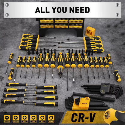 HORUSDY 140-Piece Magnetic Screwdriver Set with Plastic Racking, Includes SAE & Metric Hex Keys